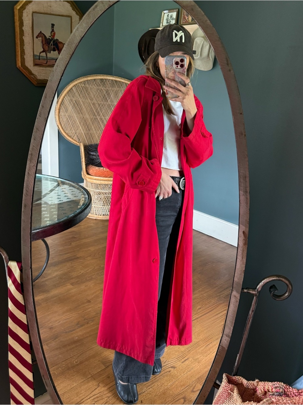 Kristen Blake long duster red trench Coat raincoat jacket sz 10 / medium - Picture 2 of 10